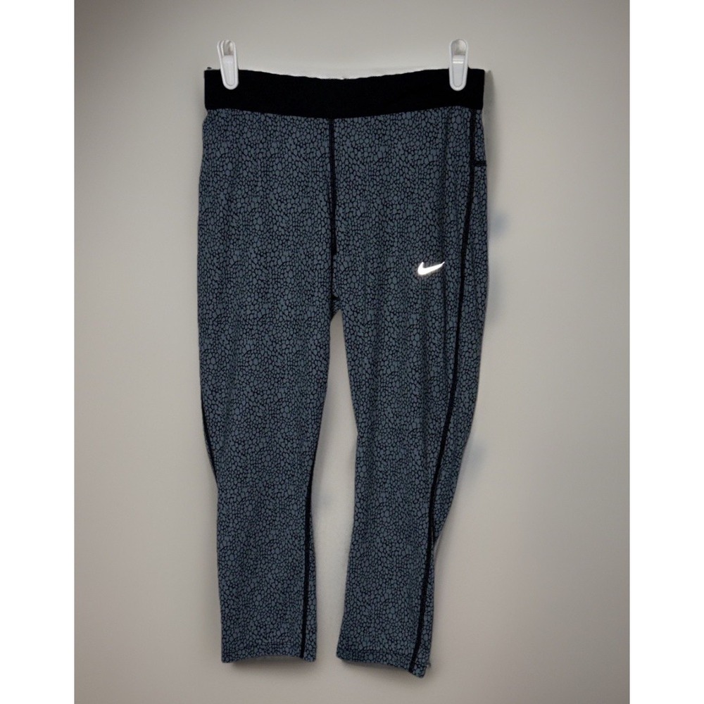 NIKE Dri-Fit Run Fast Mid-Rise Crop Leggings Gray Patterned Sz Small